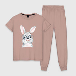 Пижама хлопковая женская Серый кролик, цвет: пыльно-розовый
