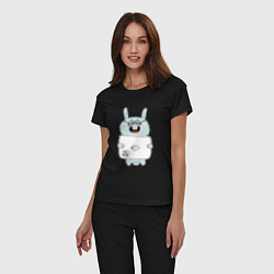Пижама хлопковая женская Кролик с модным телефоном, цвет: черный — фото 2