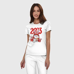 Пижама хлопковая женская Зайка в подарках 2023, цвет: белый — фото 2