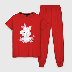 Пижама хлопковая женская Мама зайчиха, цвет: красный