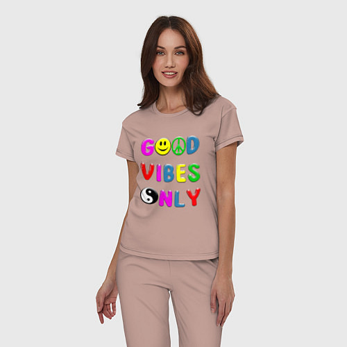 Женская пижама Good vibes only / Пыльно-розовый – фото 3
