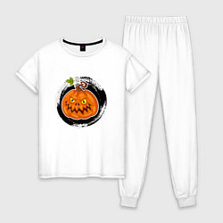 Пижама хлопковая женская Мультяшная злая тыква Хэллоуин, цвет: белый