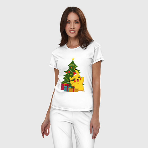 Женская пижама Новогодний Пикачу и елка / Белый – фото 3