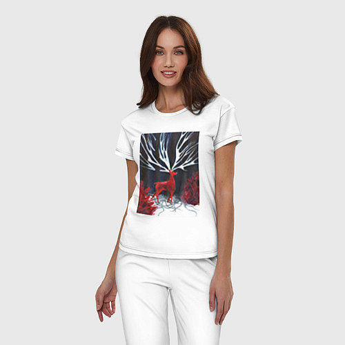 Женская пижама Красный олень с гиганскими рогами / Белый – фото 3