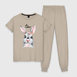 Пижама хлопковая женская Кролик - символ 2023 года, цвет: миндальный