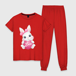 Пижама хлопковая женская Зайка с сердечком, цвет: красный