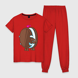 Пижама хлопковая женская Сладкий тройничок, цвет: красный