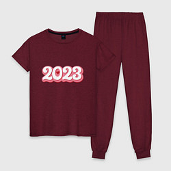 Пижама хлопковая женская Love 2023, цвет: меланж-бордовый