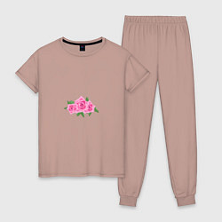 Пижама хлопковая женская Букет роз, цвет: пыльно-розовый
