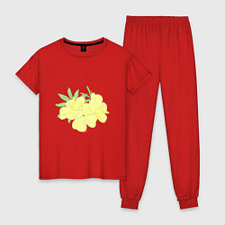 Пижама хлопковая женская Желтые цветы, цвет: красный