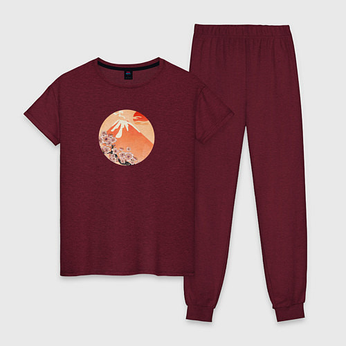 Женская пижама Ветвь сакуры и вулкан / Меланж-бордовый – фото 1