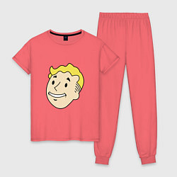 Пижама хлопковая женская Vault boy head, цвет: коралловый