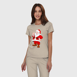 Пижама хлопковая женская Радостный Санта Клаус, цвет: миндальный — фото 2