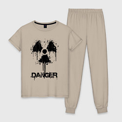 Пижама хлопковая женская Danger radiation symbol, цвет: миндальный