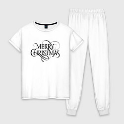 Пижама хлопковая женская Merry Christmas happy, цвет: белый