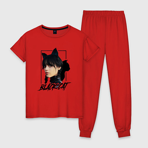 Женская пижама Wednesday Black cat / Красный – фото 1