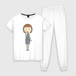 Пижама хлопковая женская Офисная леди шокирована, цвет: белый