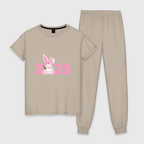 Женская пижама Розовый кролик 2023 / Миндальный – фото 1