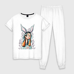 Пижама хлопковая женская Девушка зая хрум хрум, цвет: белый
