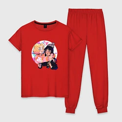 Пижама хлопковая женская Уэнсдей и Энид, цвет: красный