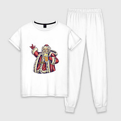 Пижама хлопковая женская Пивной Санта, цвет: белый