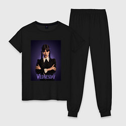 Пижама хлопковая женская Уэнсдэй art, цвет: черный