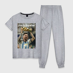 Пижама хлопковая женская Lionel Messi - world champion - Argentina, цвет: меланж