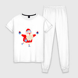 Пижама хлопковая женская Дед Мороз на роликах, цвет: белый