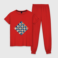 Пижама хлопковая женская Абстрактный орнамент, цвет: красный