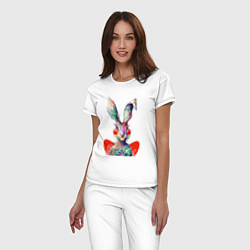 Пижама хлопковая женская Влюблённый акварельный заяц с сердцем, цвет: белый — фото 2