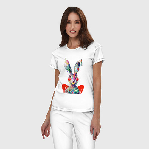 Женская пижама Влюблённый акварельный заяц с сердцем / Белый – фото 3