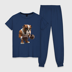 Пижама хлопковая женская Собака чемпион по боксу, цвет: тёмно-синий