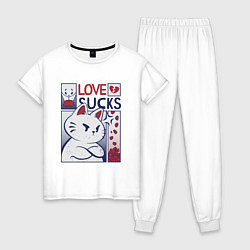 Пижама хлопковая женская Cat love sucks, цвет: белый