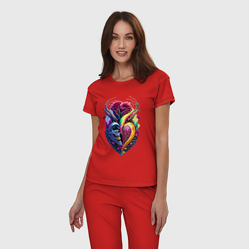 Женская пижама Сердце, череп и розы / Красный – фото 3