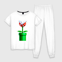 Пижама хлопковая женская Марио Растение Пиранья, цвет: белый