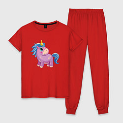 Пижама хлопковая женская Фиолетовый единорог, цвет: красный
