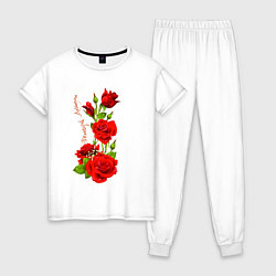 Пижама хлопковая женская Прекрасная Марианна - букет из роз, цвет: белый