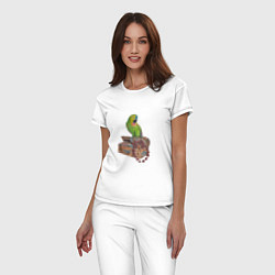 Пижама хлопковая женская Зеленый попугай на сундуке с сокровищами, цвет: белый — фото 2