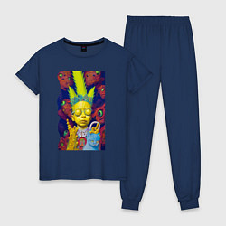 Пижама хлопковая женская Bart and blue cat - neural network - fantasy, цвет: тёмно-синий