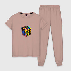 Пижама хлопковая женская Кубик-рубик, цвет: пыльно-розовый