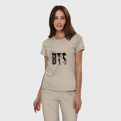 Пижама хлопковая женская BTS logo, цвет: миндальный — фото 2