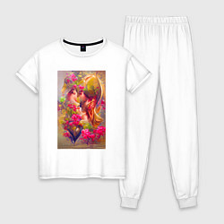 Пижама хлопковая женская День святого Валентина - нейросеть - абстракция, цвет: белый