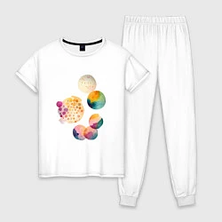 Пижама хлопковая женская Цветные пятна - абстракция, цвет: белый