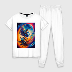 Пижама хлопковая женская Salvador Dali - space portrait - neural network, цвет: белый