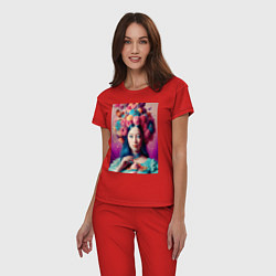 Пижама хлопковая женская Сладкая женщина и пирожные - нейросеть, цвет: красный — фото 2