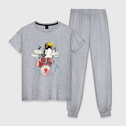 Пижама хлопковая женская Пингвин- барабанщик, цвет: меланж
