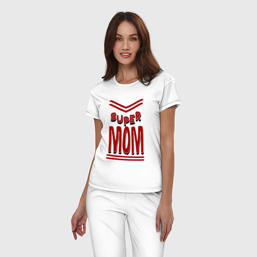 Женская пижама Super mom большие бувы / Белый – фото 3