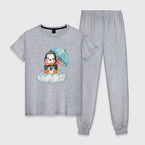 Женская пижама Пингвин на облаке с зонтом / Меланж – фото 1