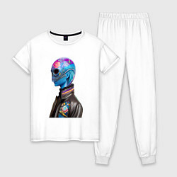 Пижама хлопковая женская Alien - neural network, цвет: белый