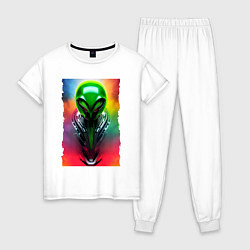 Пижама хлопковая женская Alien - neural network - art - neon glow, цвет: белый